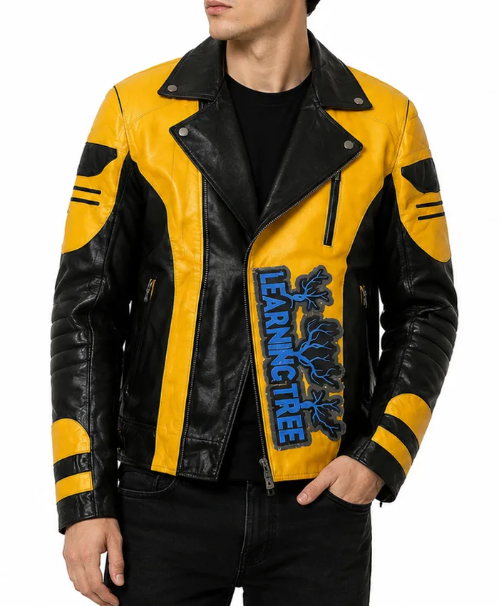 AEW Wrestle Dream Chris Jericho The Learning Tree Yellow and Black Biker Leather Jacket Front
