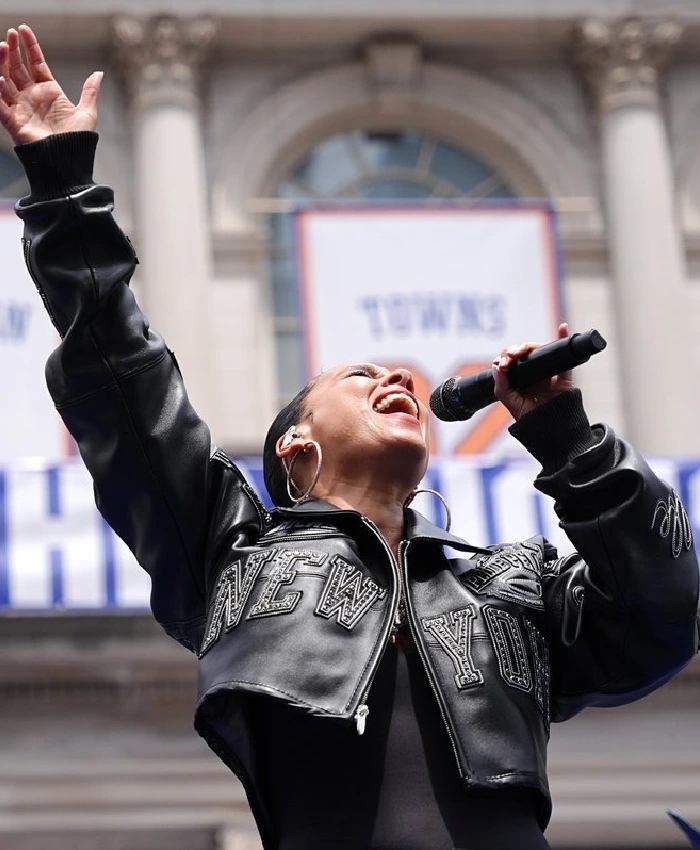Alicia Keys Cropped Pelle Pelle Black Jacket