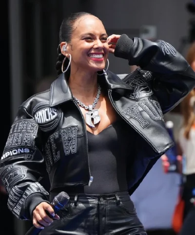 Alicia Keys Cropped Pelle Pelle Black Leather Jacket