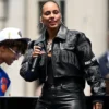 Alicia Keys Cropped Pelle Pelle Black Leather Jacket or Sale