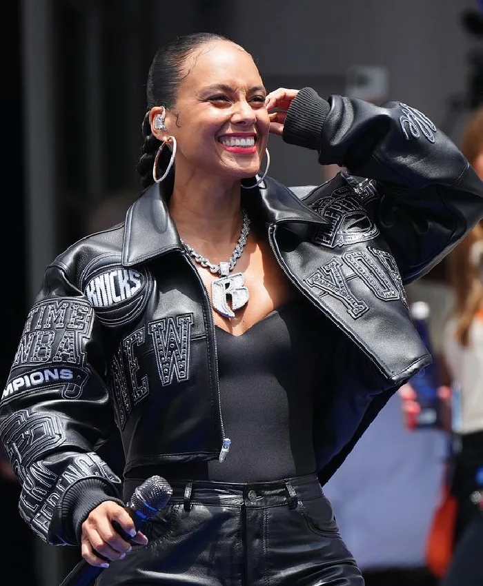 Alicia Keys Cropped Pelle Pelle Black Leather Jacket