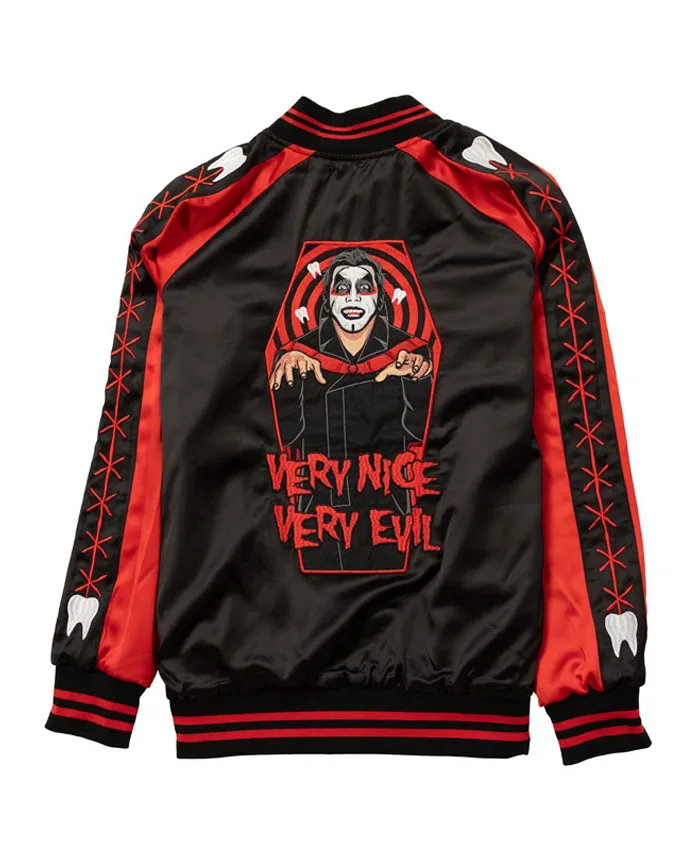 All Elite Wrestling Danhausen Very Nice Very Evil Satin Reversible Bomber Jacket Back