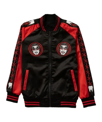 All Elite Wrestling Danhausen Very Nice Very Evil Satin Reversible Bomber Jacket Front