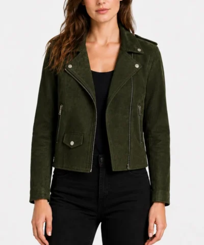 Armand Suede Biker Jacket in Green
