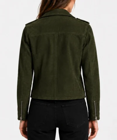 Womens Armand Green Suede Biker Jacket