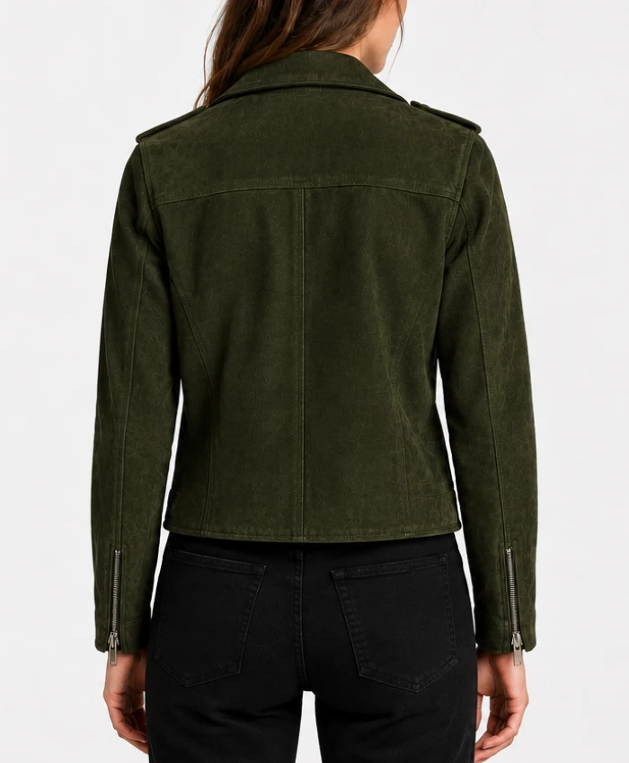Womens Armand Green Suede Biker Jacket