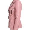 Asymmetrical Belted Pink Leather Jacket