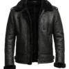 B3 Black Aviator Shearling Fur Sheepskin Leather Jacket