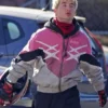Barry Keoghan Crime 101 2026 Ormon Pink and White Racer Bomber Jacket