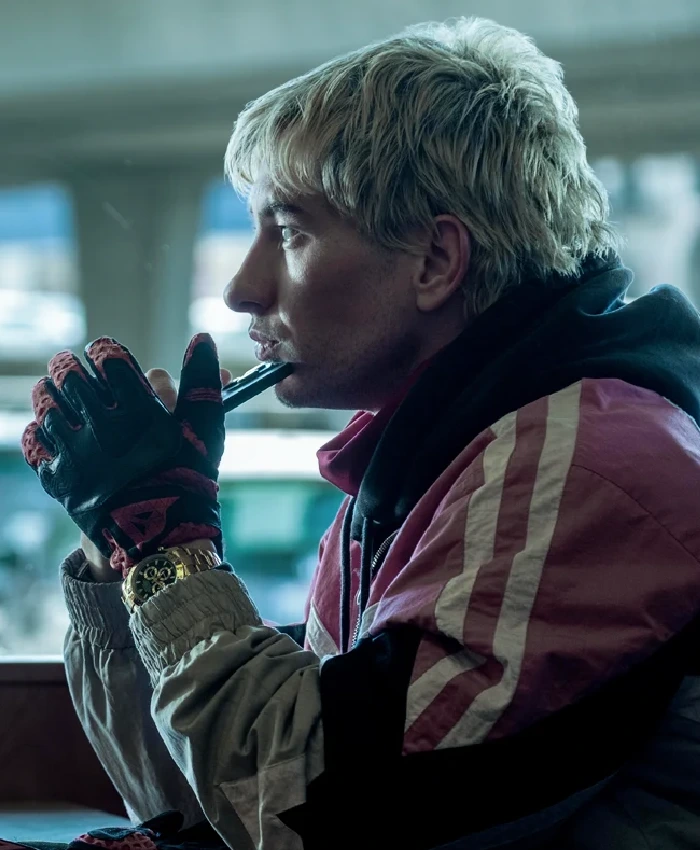 Barry Keoghan Crime 101 Movie 2026 Ormon Racer Bomber Jacket