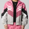 Barry Keoghan Crime 101 Movie Ormon Pink and White Racer Bomber Jacket
