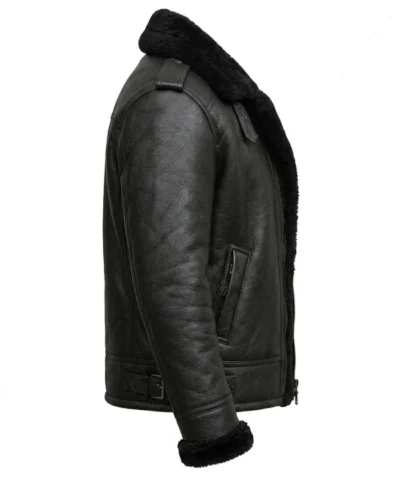 Black Aviator Shearling Fur Sheepskin Jacket