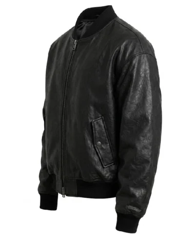 Black Baggy Style Leather Bomber Jacket