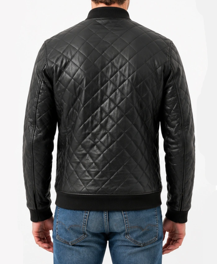 Mens Bomber Black Quilted Leather Jacket