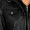 Bomber Black Leather Jacket with Removable Hood for Women's