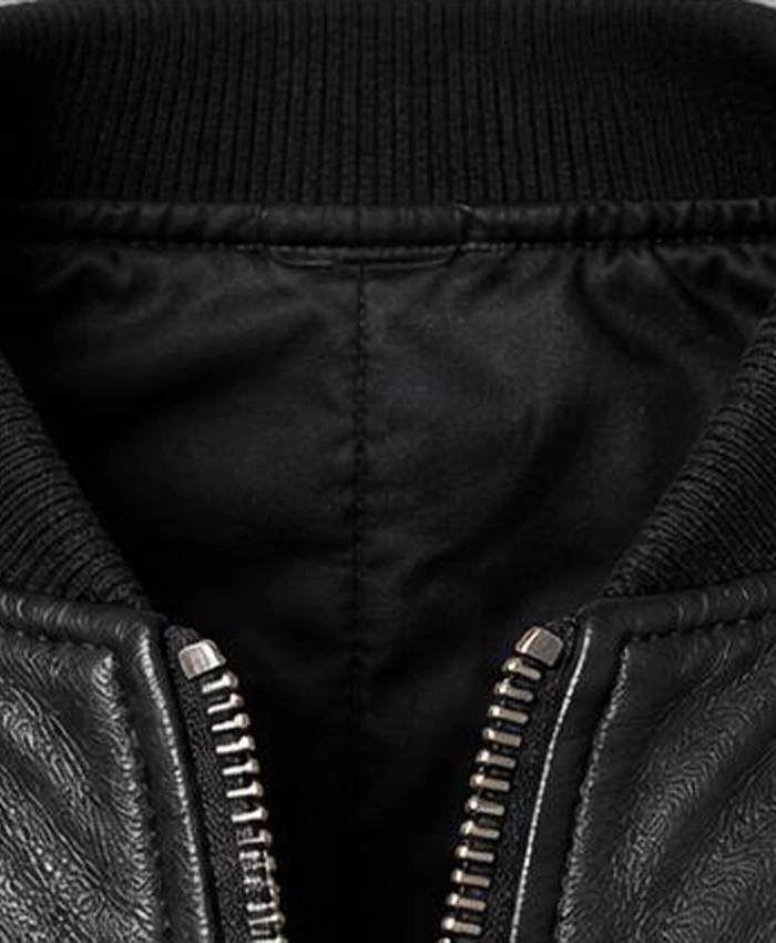 Black Cowhide Leather MA-1 Flight Jacket Mens