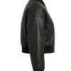 Black Drop Shoulder Cropped Leather Bomber Jacket
