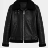 Ladies Black Leather Aviator Jacket for sale