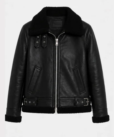 Ladies Black Leather Aviator Jacket for sale