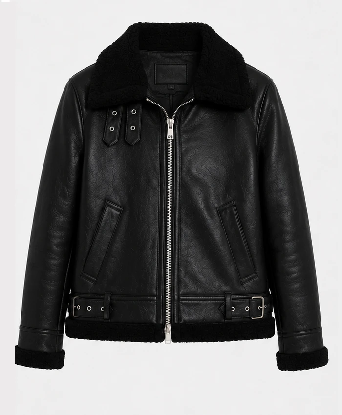 Ladies Black Leather Aviator Jacket for sale