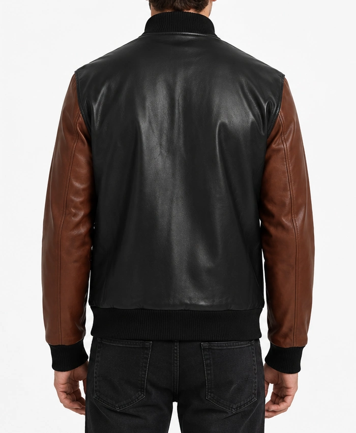 Buy Mens Black and Cognac Bomber Leather Jacket