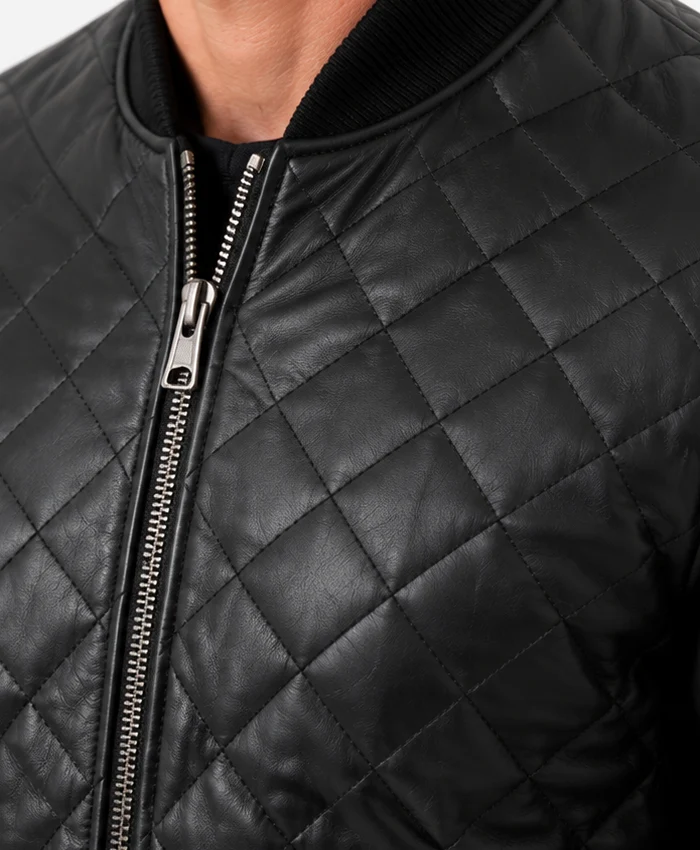 Mens Bomber Black Quilted Leather Jacket