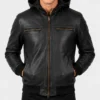Shop Bouncer Biz Black Leather Bomber Jacket