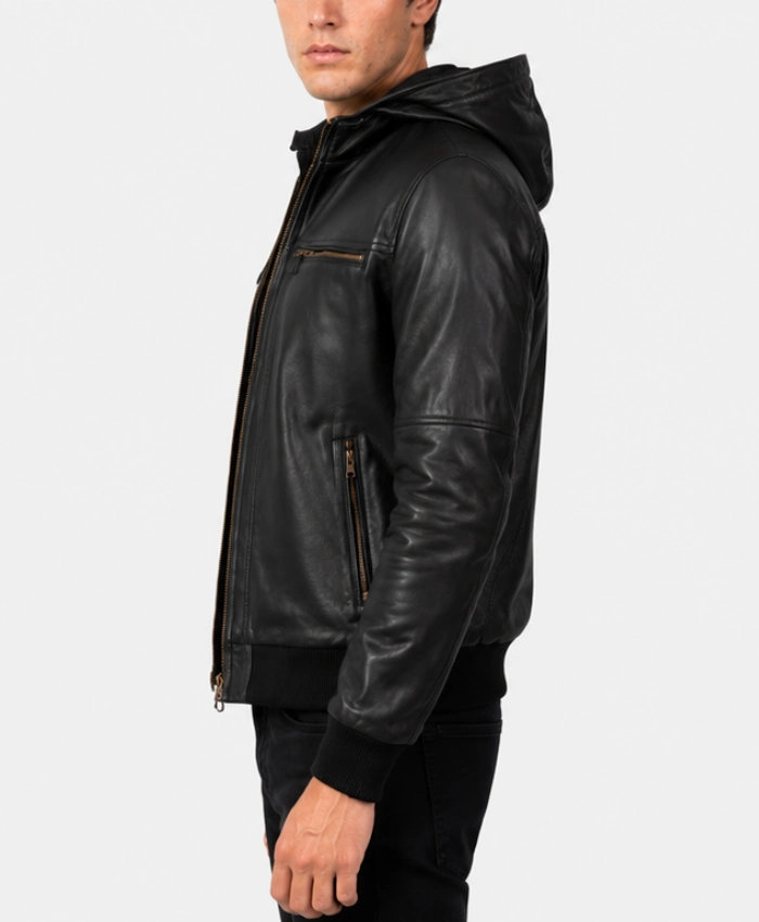 Buy Bouncer Biz Black Leather Bomber Jacket