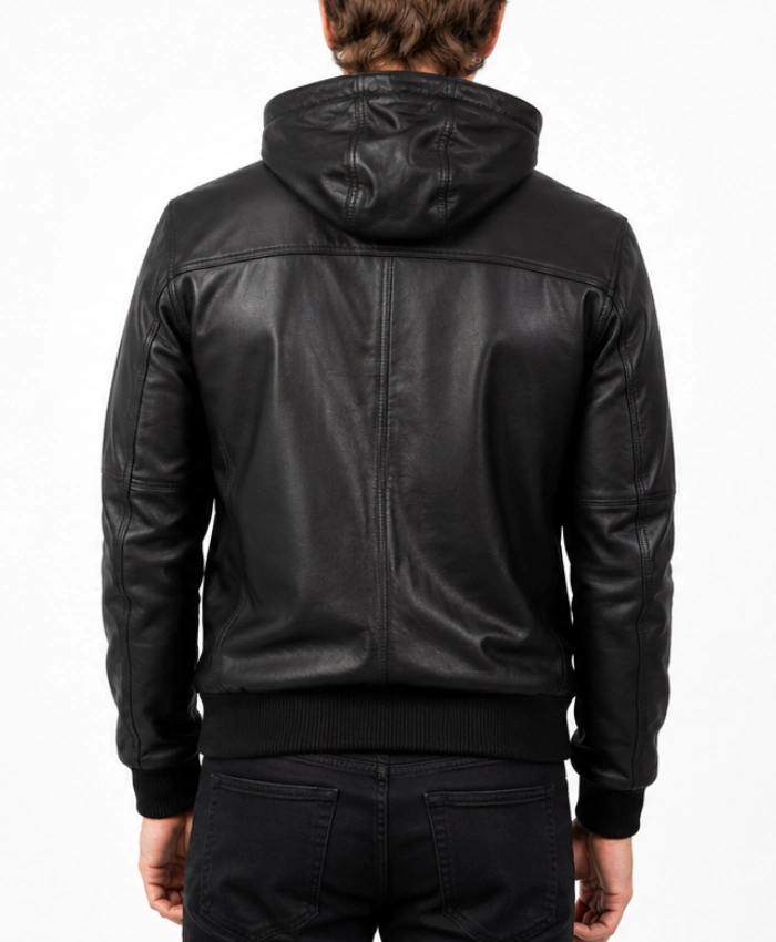 Bouncer Biz Black Leather Bomber Jacket