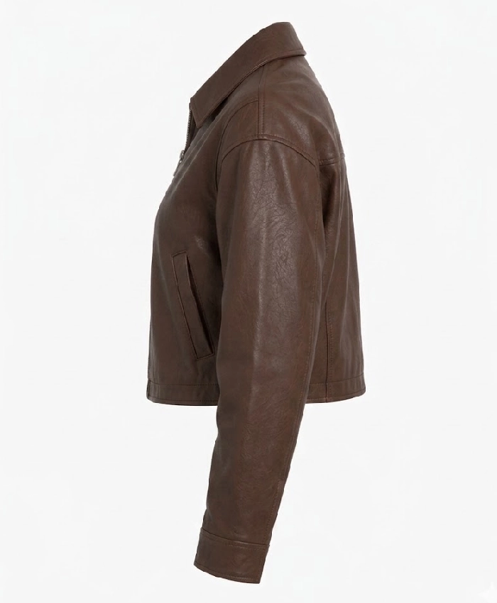 Brown Cropped Leather Jacket