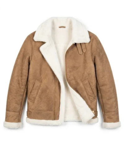 Brown Distressed Shearling Leather Jacket