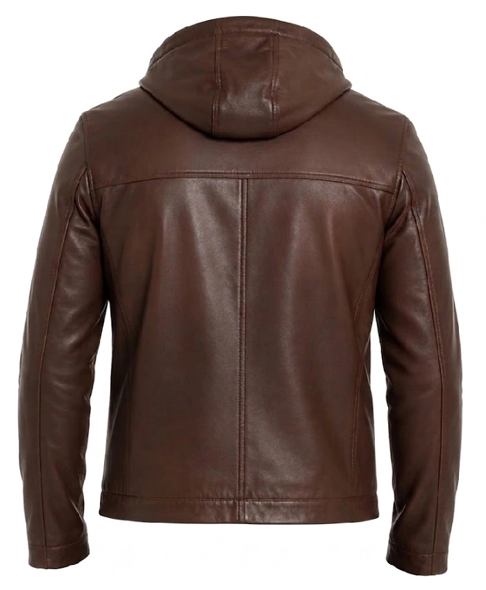 Brown Hooded Leather Jacket