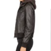 Roslyn Brown Hooded Bomber Leather Jacket