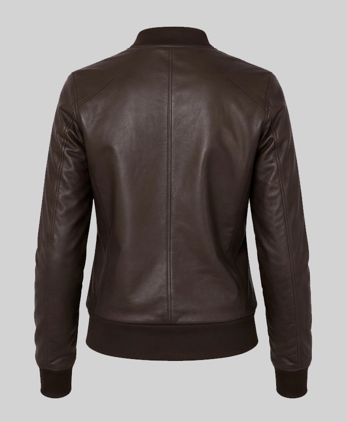 Brown Sheepskin Leather MA-1 Aviator Jacket For Women