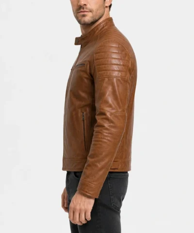 Cafe Racer Mens Brown Tan Leather Jacket
