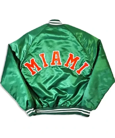 Buy 80s Miami Hurricanes Green Bomber Satin Jacket