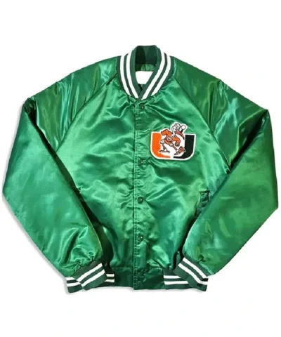 Buy 80s Miami Hurricanes Green Bomber Satin Jacket on sale