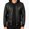 Bouncer Biz Black Leather Bomber Jacket