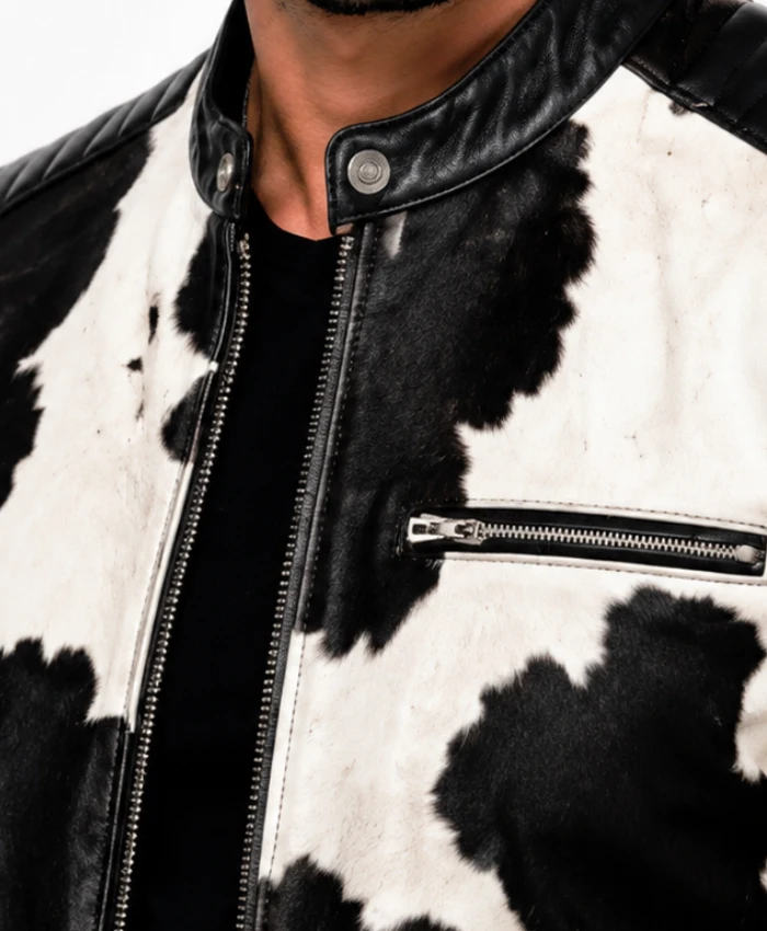 Mens Cowhide Leather Cafe Racer Jacket