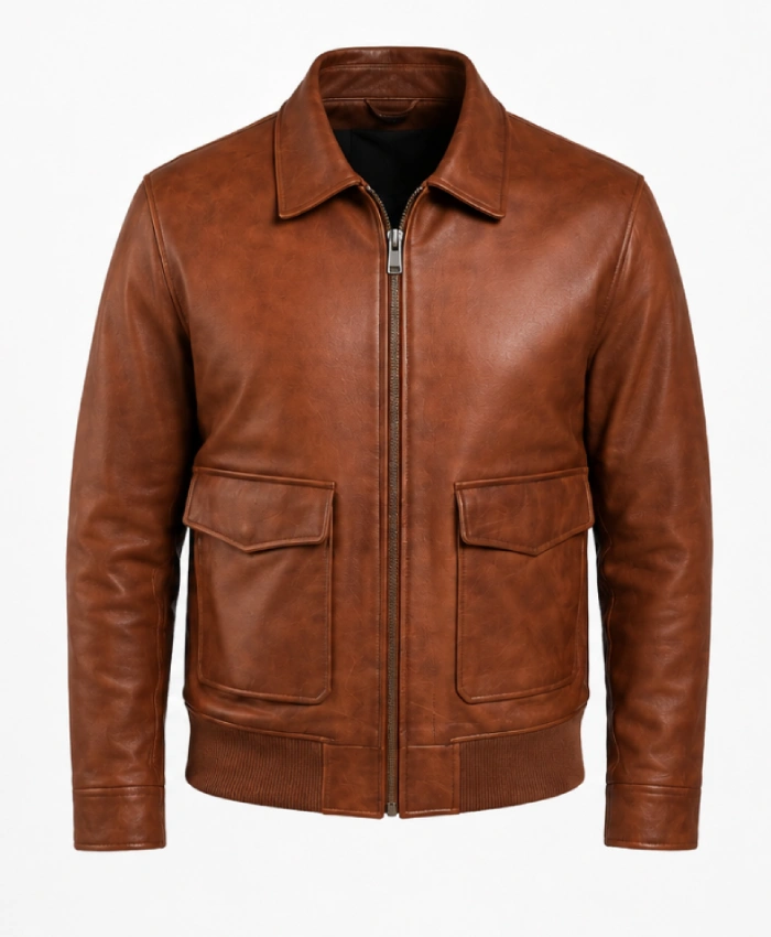 Coffmen Brown A2 Leather Bomber Jacket For Mens