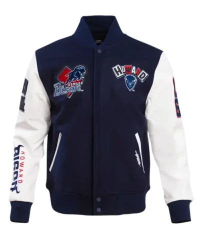 Buy Howard University Homecoming Navy Blue And White Varsity Jacket For Unisex