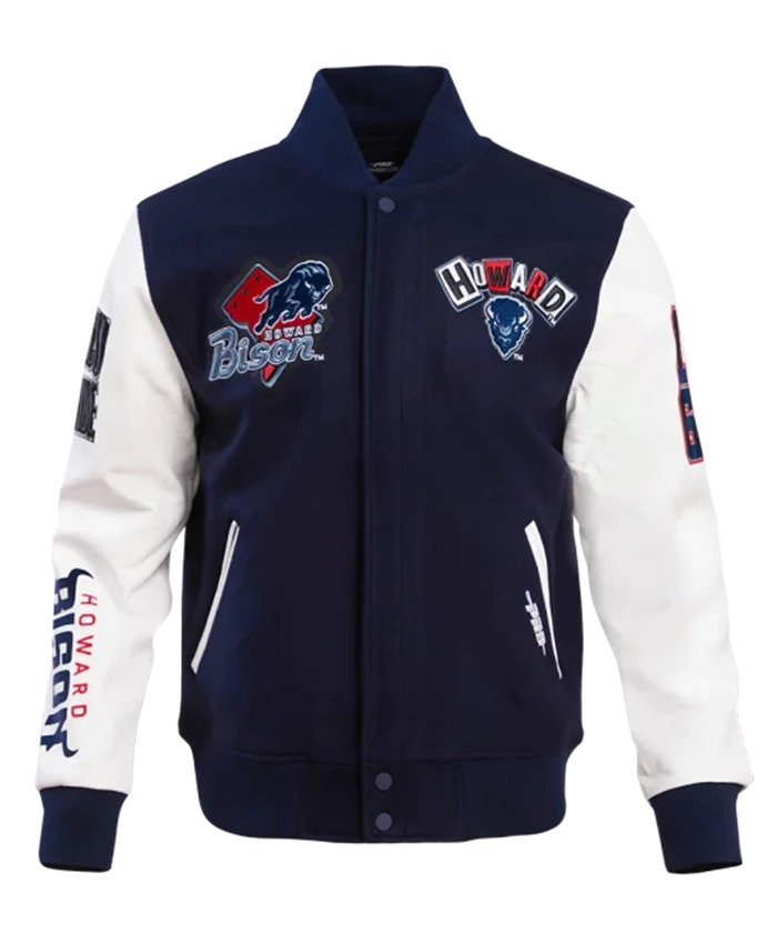 Buy Howard University Homecoming Navy Blue And White Varsity Jacket For Unisex