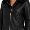 Ladies Black Leather Aviator Jacket