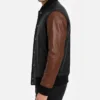 Mens Black and Cognac Letterman Leather Jacket