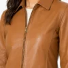 Womens Petite Leather Tan Jacket