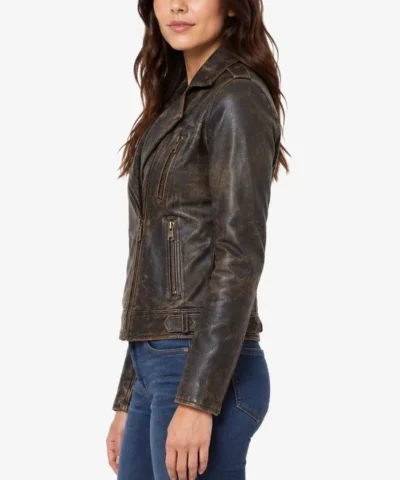 Womens Distressed Leather Motorcycle Jacket​