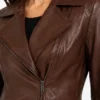Womens Real Leather Peplum Cognac Jacket