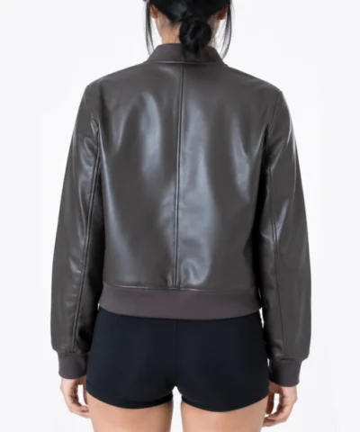Womens Waxed Cropped Leather Bomber Jacket