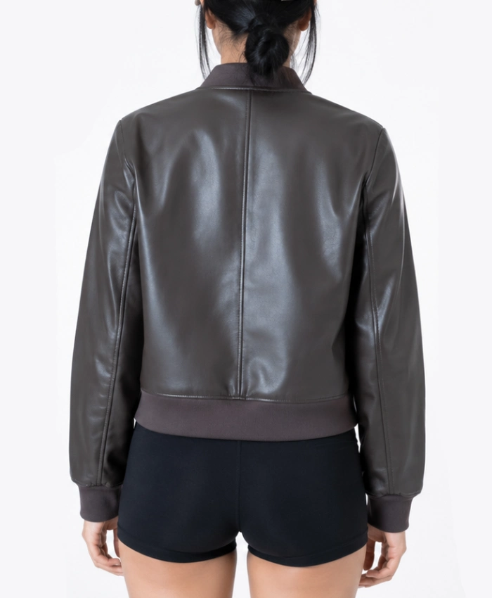 Womens Waxed Cropped Leather Bomber Jacket