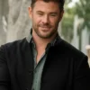 Chris Hemsworth Crime 101 Black Coat closeup